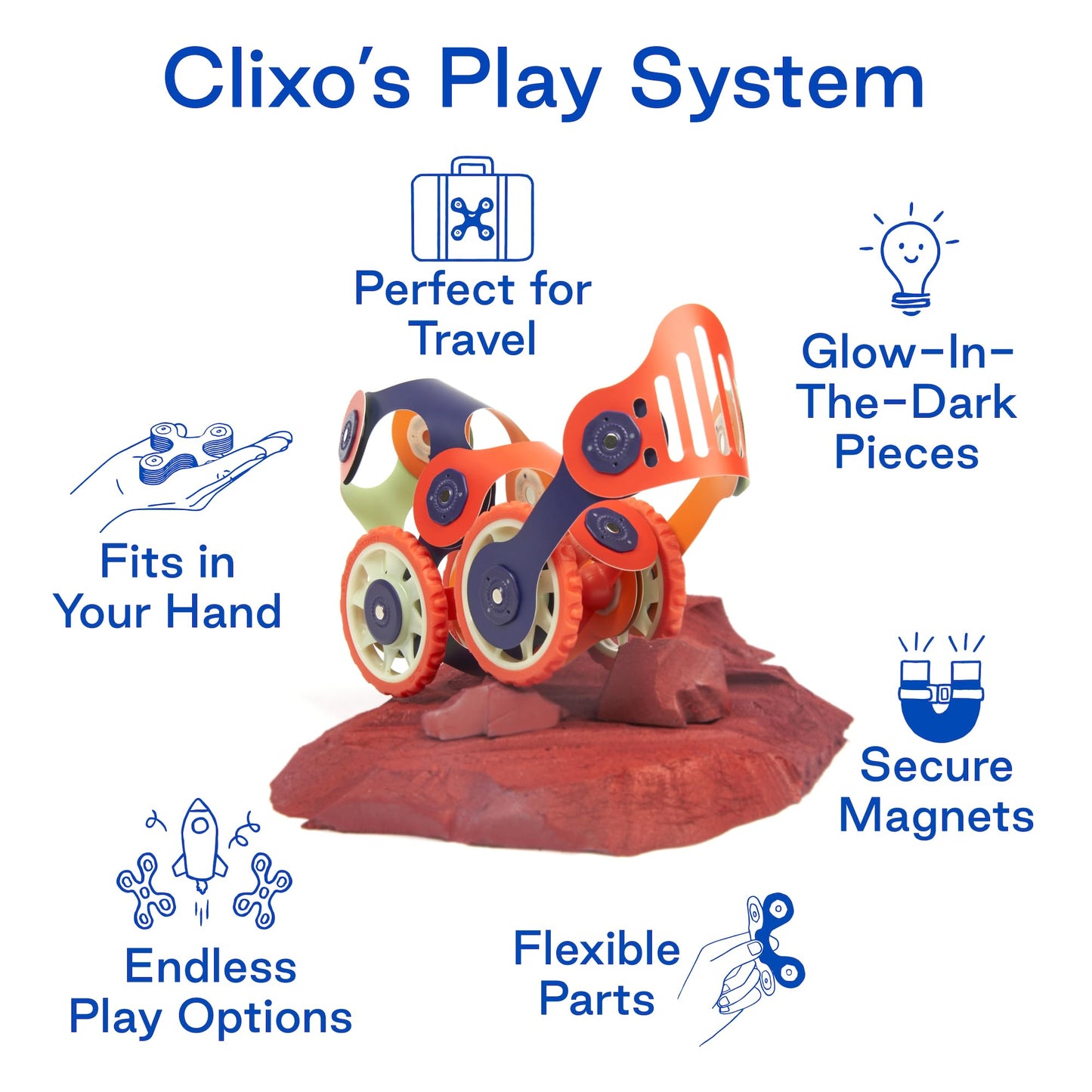 Clixo Rainbow 42 Piece Pack. Flexible Imagination Boosting Magnetic Building Toy