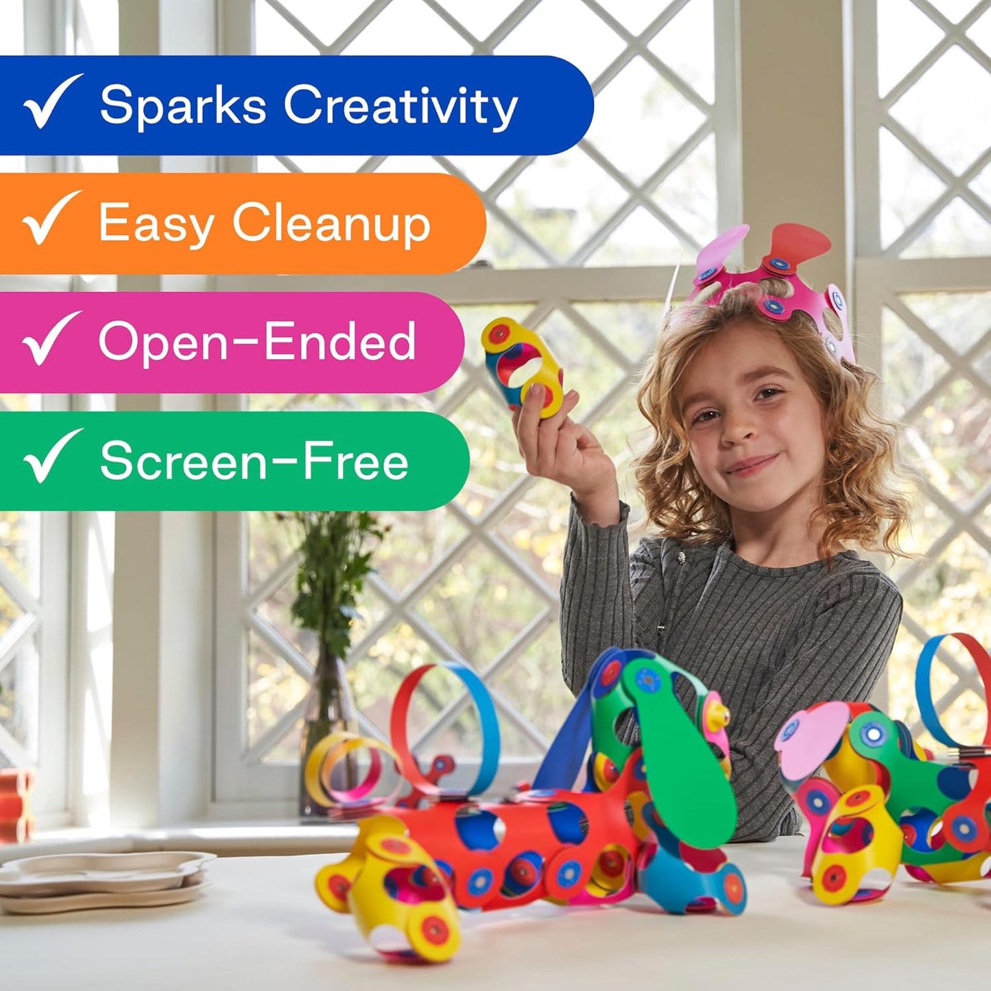 Clixo Rainbow 42 Piece Pack. Flexible Imagination Boosting Magnetic Building Toy